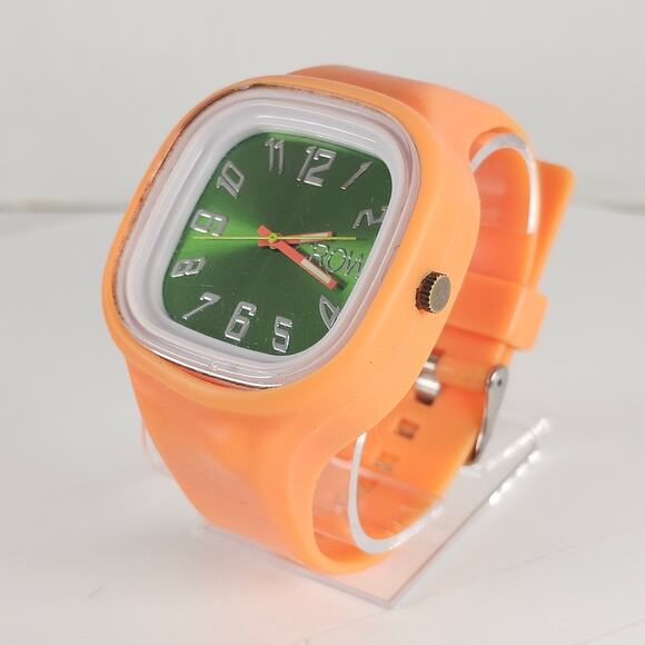 Crow Lush Quartz Watch Green Dial Orange Silicone Band 44mm Case New Battery - Picture 2 of 16